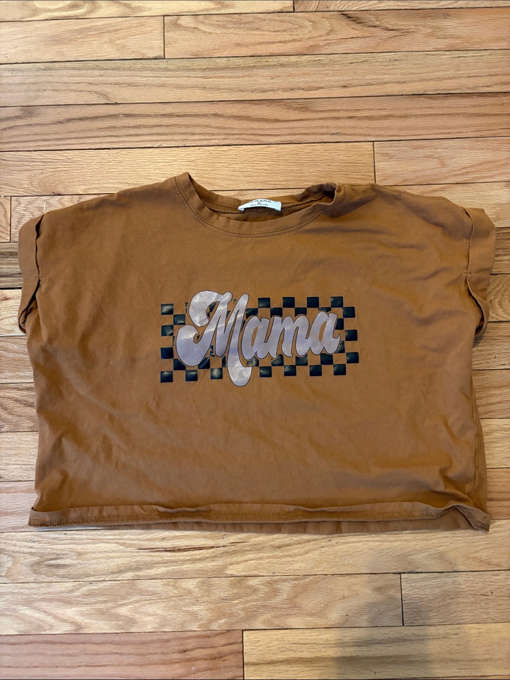 Zenana Mama brown cropped shirt ( medium)